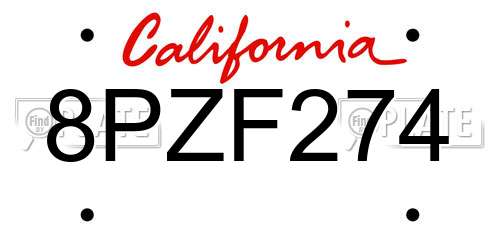 8PZF274 California License Plate