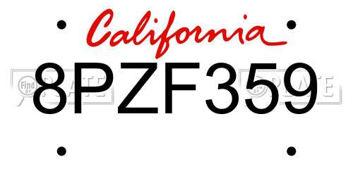 8PZF359 California License Plate