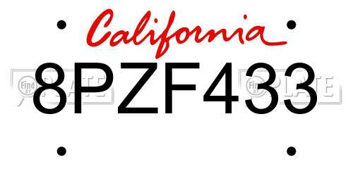 8PZF433 California License Plate