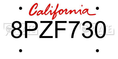 8PZF730 California License Plate