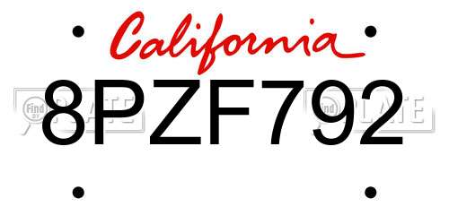 8PZF792 California License Plate