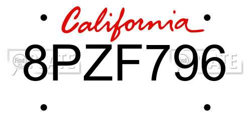 8PZF796 California License Plate