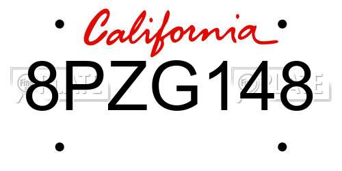 8PZG148 California License Plate