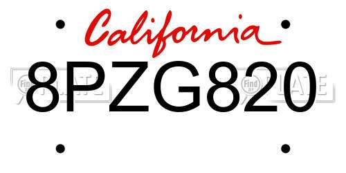 8PZG820 California License Plate