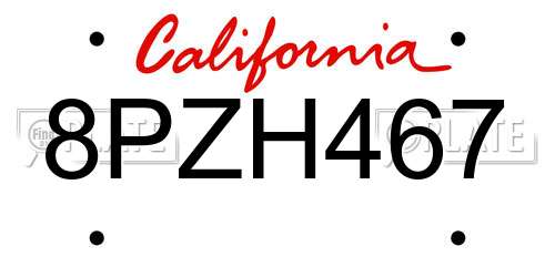 8PZH467 California License Plate
