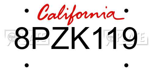 8PZK119 California License Plate