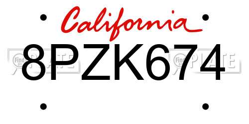 8PZK674 California License Plate