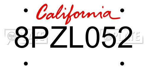 8PZL052 California License Plate