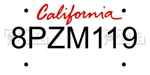 8PZM119 California License Plate