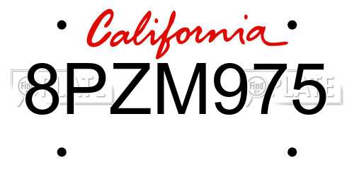 8PZM975 California License Plate