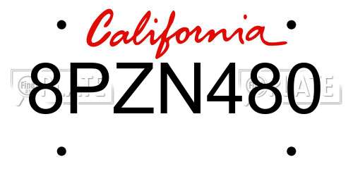 8PZN480 California License Plate