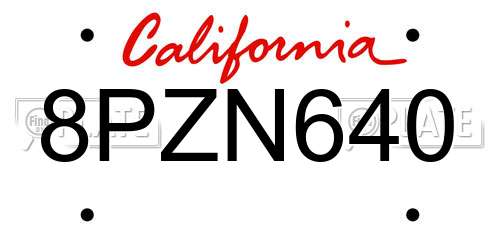 8PZN640 California License Plate