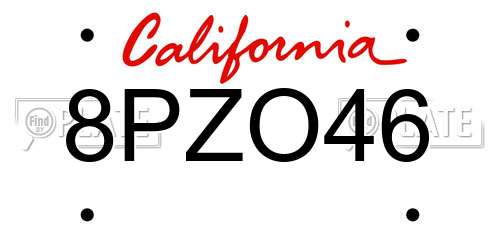 8PZO46 California License Plate