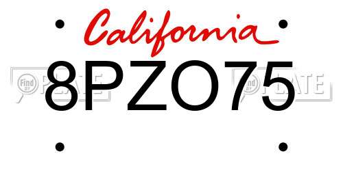 8PZO75 California License Plate