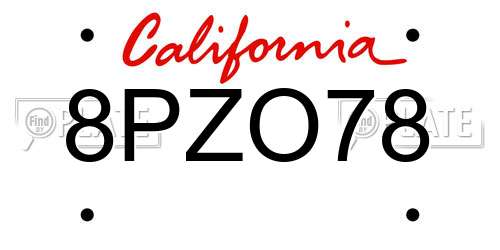 8PZO78 California License Plate