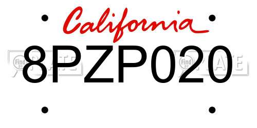8PZP020 California License Plate