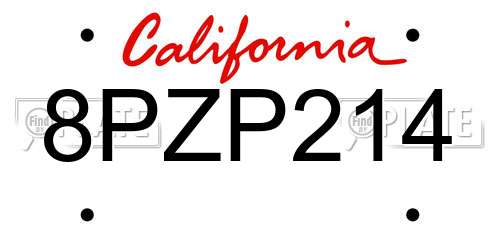8PZP214 California License Plate