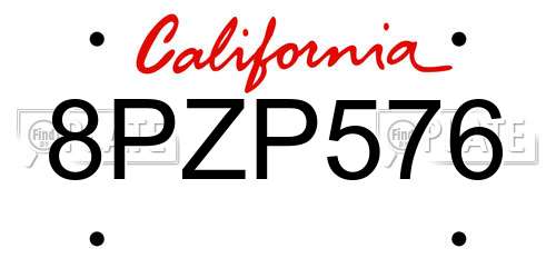 8PZP576 California License Plate