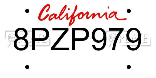 8PZP979 California License Plate