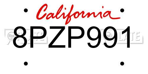 8PZP991 California License Plate