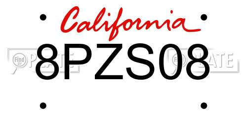 8PZS08 California License Plate
