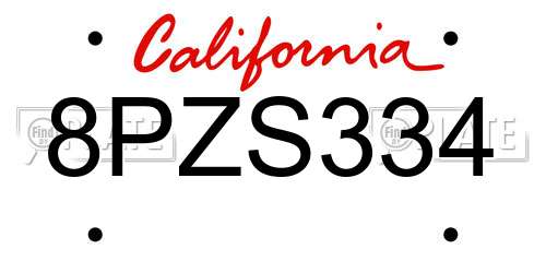 8PZS334 California License Plate