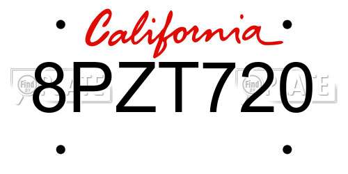 8PZT720 California License Plate
