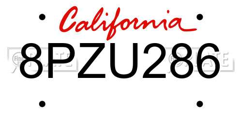 8PZU286 California License Plate