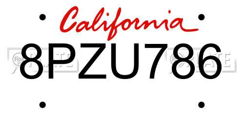 8PZU786 California License Plate