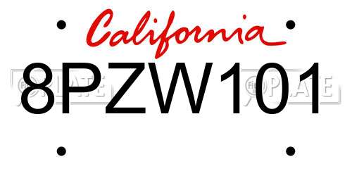 8PZW101 California License Plate