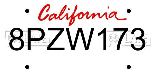 8PZW173 California License Plate