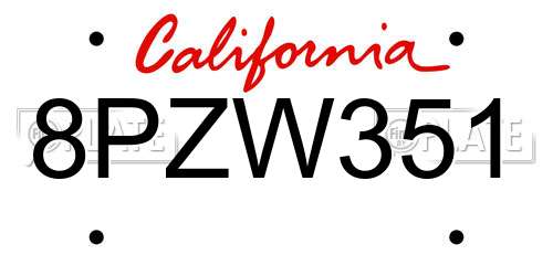 8PZW351 California License Plate