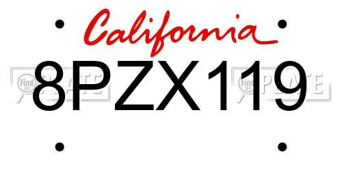 8PZX119 California License Plate