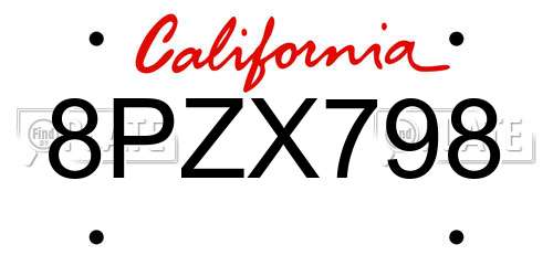 8PZX798 California License Plate