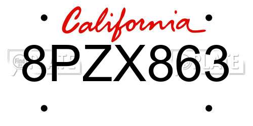8PZX863 California License Plate