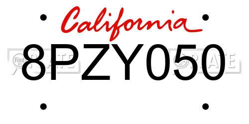 8PZY050 California License Plate