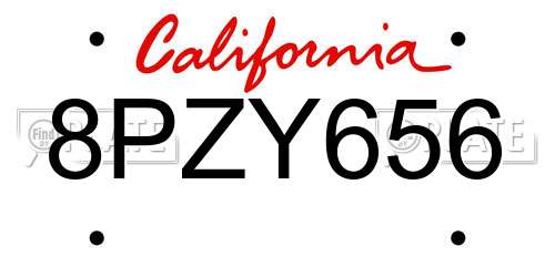 8PZY656 California License Plate