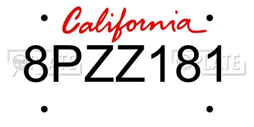 8PZZ181 California License Plate