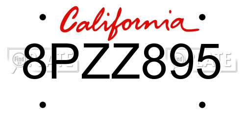 8PZZ895 California License Plate