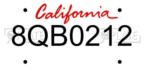 8QB0212 California License Plate