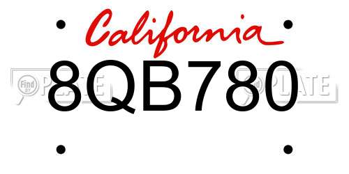 8QB780 California License Plate