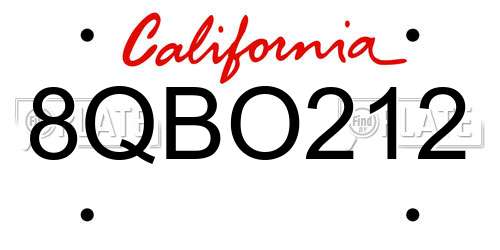 8QBO212 California License Plate