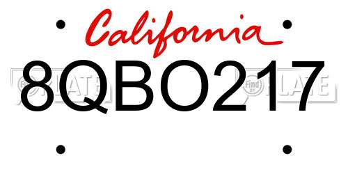 8QBO217 California License Plate