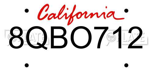 8QBO712 California License Plate