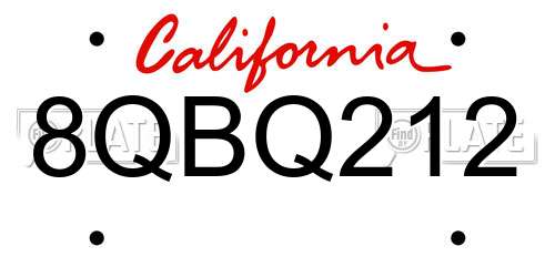 8QBQ212 California License Plate