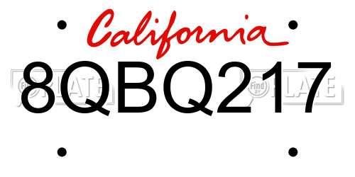 8QBQ217 California License Plate
