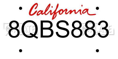 8QBS883 California License Plate