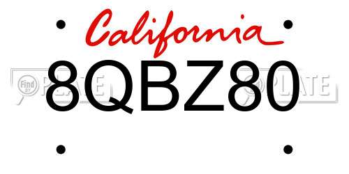 8QBZ80 California License Plate