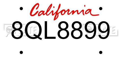 8QL8899 California License Plate
