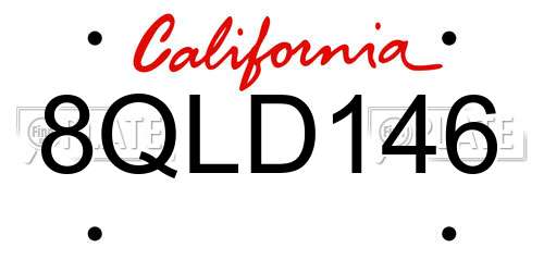 8QLD146 California License Plate